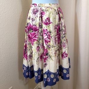 Anthropologie Floral A-Line Skirt in Cream and Blue